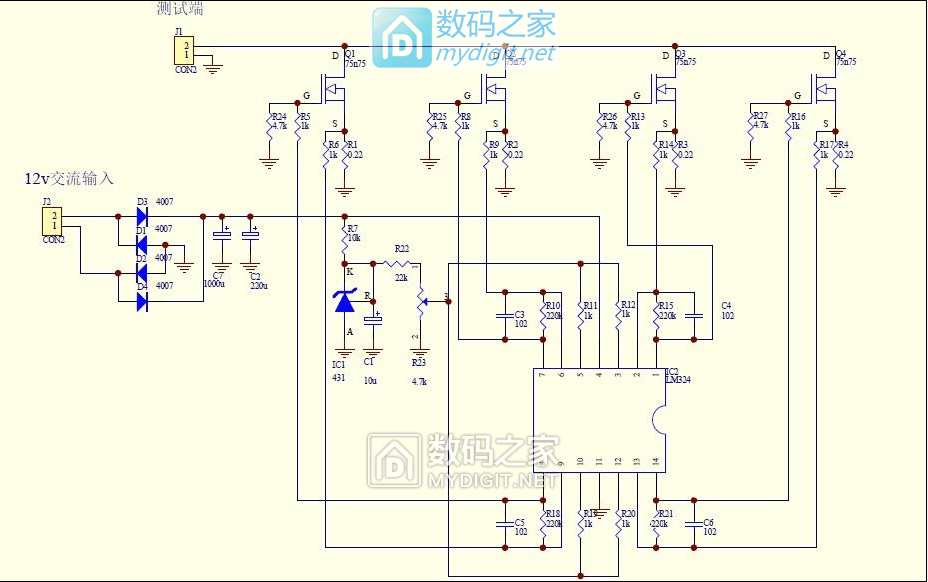 求教lm324电子负载并联方案