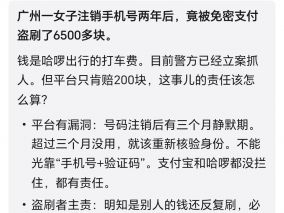 手机号注销两年后，仍因免密支付盗刷几十笔6551元，责任怎么划分？