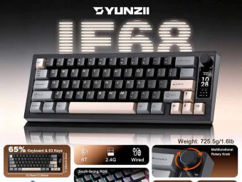 Yunzii IF68小配列键盘登场：65%布局+TFT彩屏+三模无线，仅84.99美元