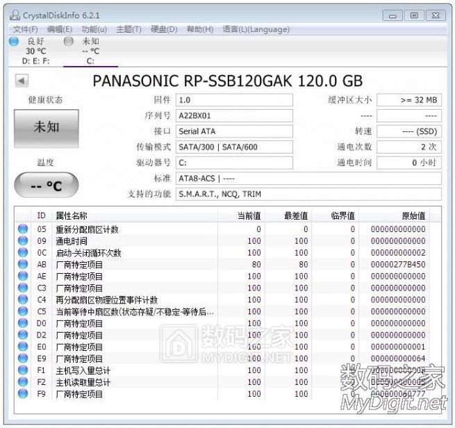 固件版本1.0  可惜松下固态硬盘退出中国市场，导致固件更新不了，日本总部有1.03版本新固件，用工具提示没  ...