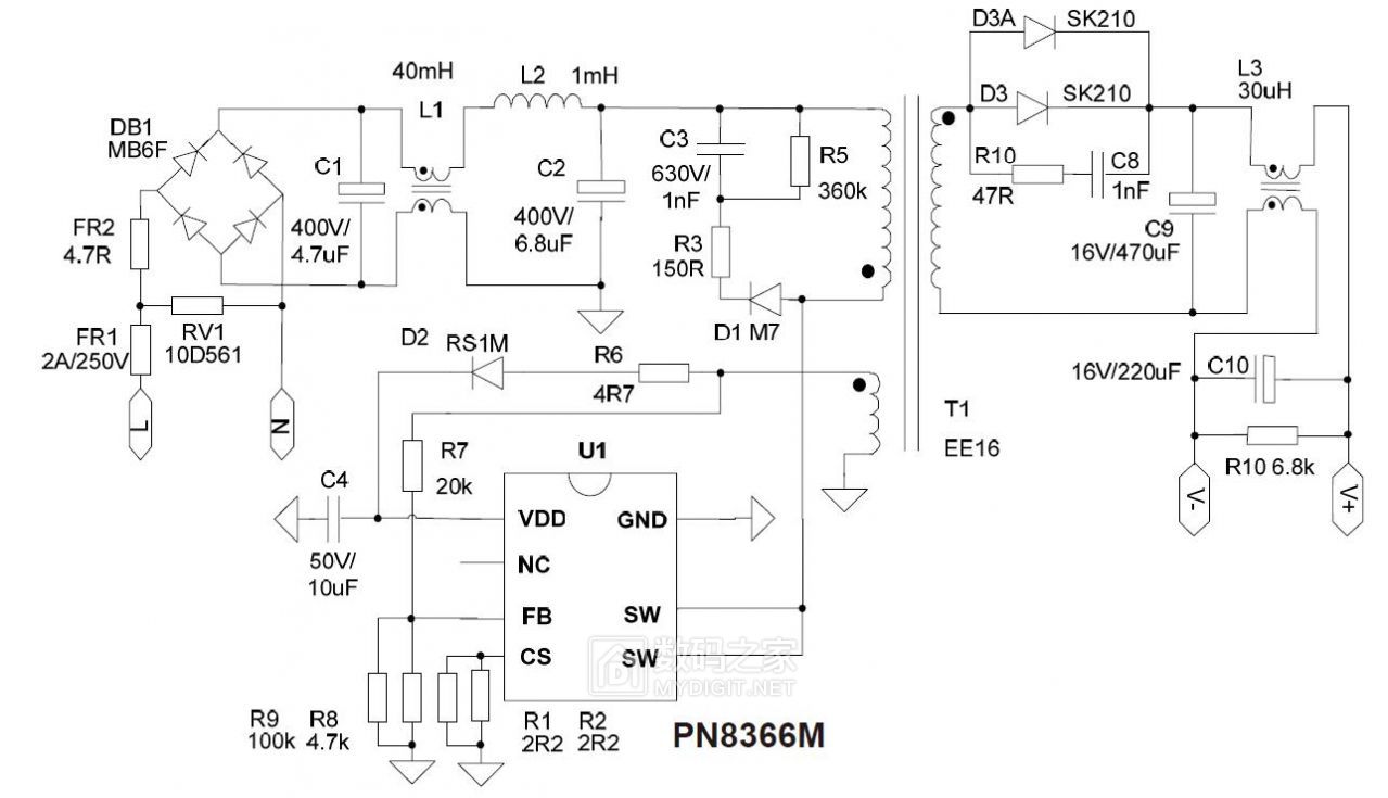 6w小功率电源适配器ic pn8366m方案