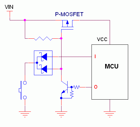pmos管irlml6401trpbf1单键开关机电路