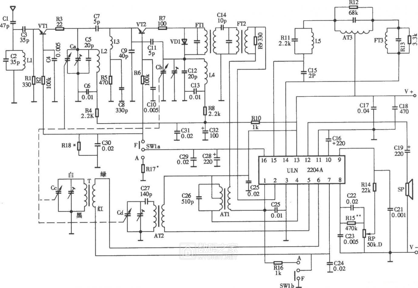 一台地球牌收音机的电路图uln2204cxa1019p