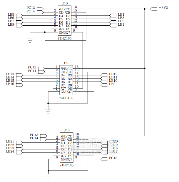 stm32f1联级74hc165q7反馈电平一直是低什么原因呢