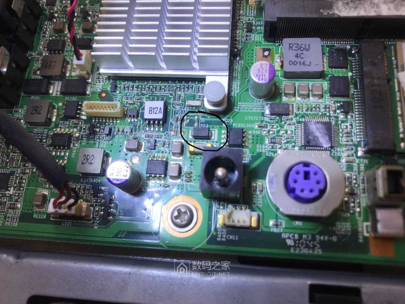 [电脑] 一台联想一体机b300不开机,拆开检查发现电路板上pd3开路,这里