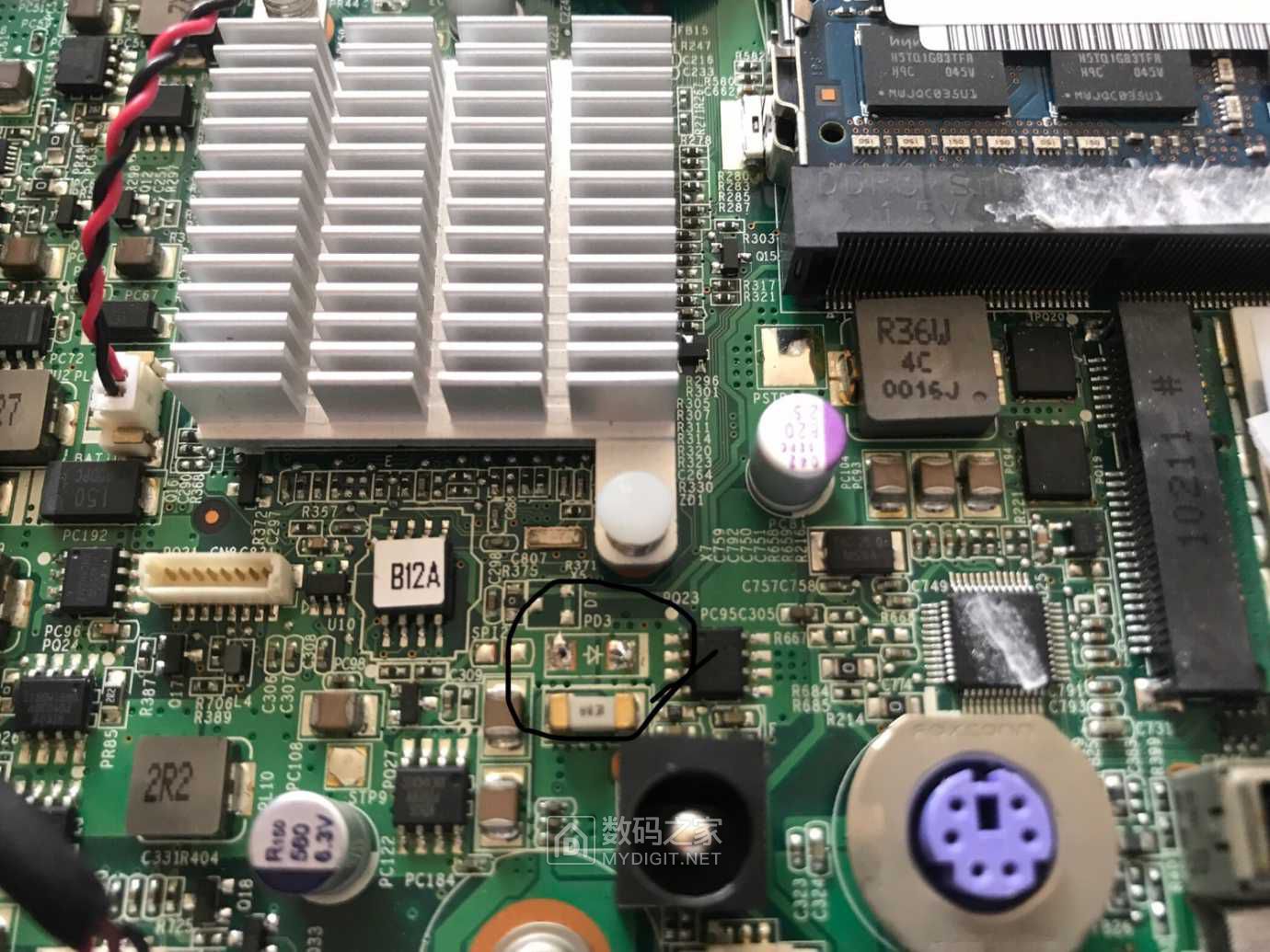 [电脑] 一台联想一体机b300不开机,拆开检查发现电路板上pd3开路,这里