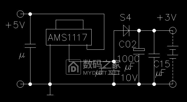 这个是外接电源的图，用了1117的稳压块