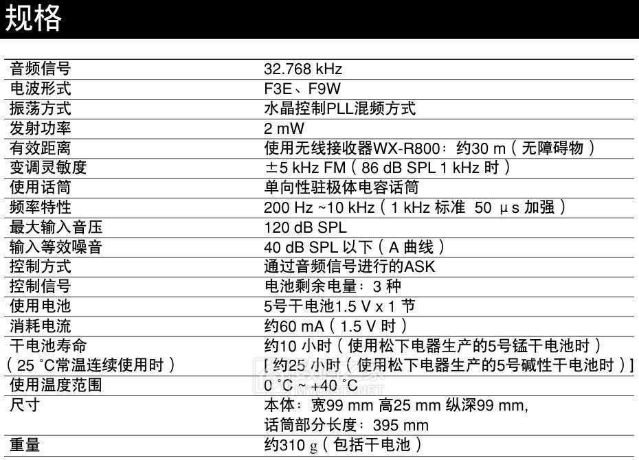 Panasonic WX-4600CH规格