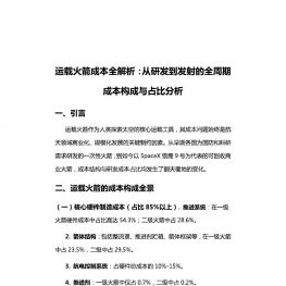 运载火箭成本全解析：从研发到发射的全周期成本构成与占比分析2025